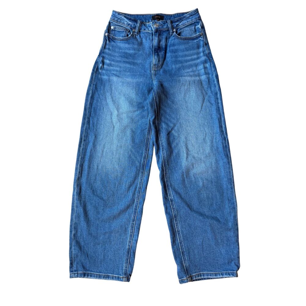 Quince Atlantic Blue Med Wash Bella Stretch Barrel Jeans Size 26 Boho Denim